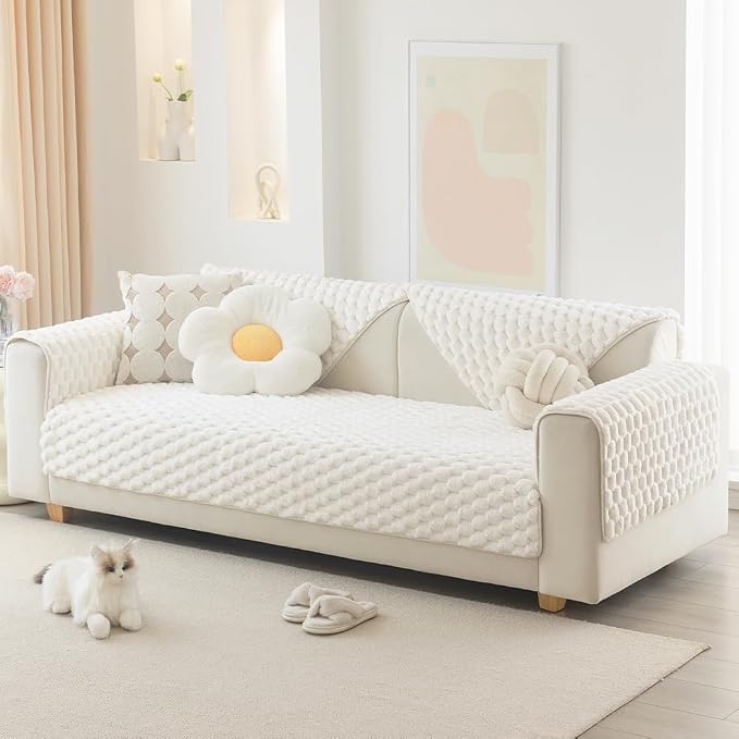 Awjcsv Couch Cover for Dogs Washable, Waterproof Couch Covers for 3 Cushion Couch Sofa Pet Friendly, Soft and Anti Slip (White, 1pc/36"x 71")