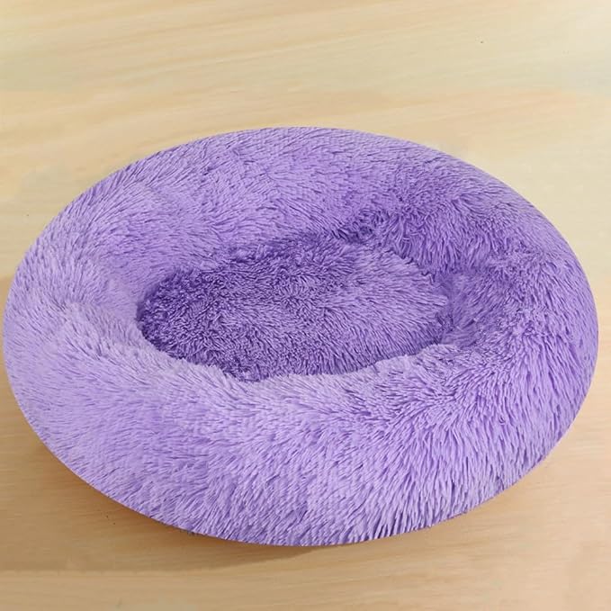 Dog Bed for Small Medium Large Dogs, 40 Inch Calming Dogs Bed, Anti-Anxiety Donut Cuddler Cat Bed with Anti-Slip Bottom, Fluffy Faux Fur Washable Pet Cushion for Dog & Cat, Purple