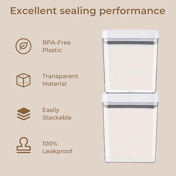 UFORU Food Storage Containers with Twist Lids, 6 Pcs Airtight Food Storage Containers Set, Stackable Kitchen Pantry Organizer, Rotary Opening Containers for Flour, Cereal & Sugar(0.7/1.3/1.8QT)*2