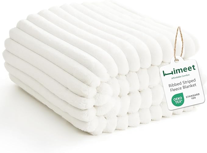 HIMEET Fleece Off White Full Size Blanket for Bed - 300GSM Ribbed Soft Cozy Bedding Blanket, New Home Birthday Gifts for Women Girls, College Dorm Essentials Boho Bedroom Decor Throws, 84x90 Inches
