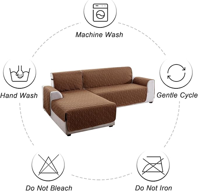 Genina Sectional Couch Covers for Dogs L Shaped Sofa Covers Chaise Lounge Cover Reversible Couch Covers for Sectional Sofa L Shape Furniture Protectors Cover for Pets, Kids (Brown, Large)
