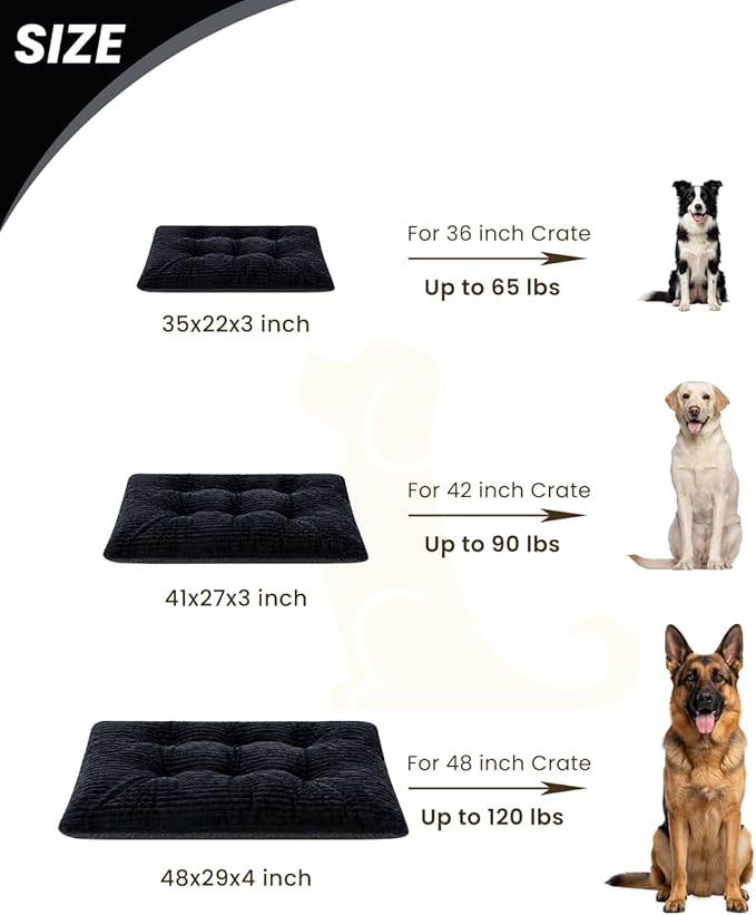 KSIIA Dog Crate Bed Washable Dog Beds for Large Dogs Deluxe Thick Flannel Fluffy Comfy Kennel Pad Anti-Slip & Anti-Scratch Pet Sleeping Mat, 41 x 27 Inch, Black