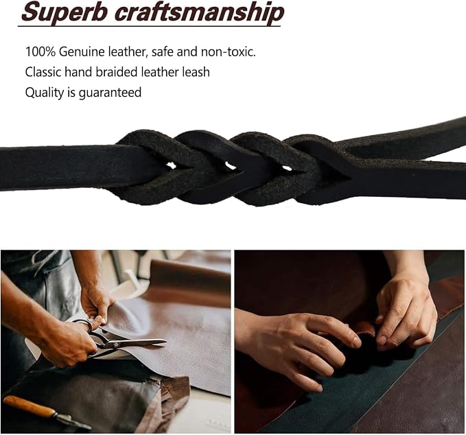 LWBMG Leather Dog Leash 4ft x 1/2 inch, Leather Dog Leash for Small Dogs, Strong Sturdy Genuine Leather Braided Dog Leash, Soft and Comfortable Leather Training Leash for Small Medium Dogs Black