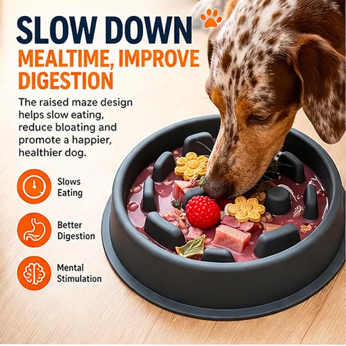Slow Mo Bowl | Slow Feeder Dog Bowl for Fast Eaters, Improves Digestion & Reduces Bloating, Fun Interactive Design, & Dishwasher Safe | Kubi Pets