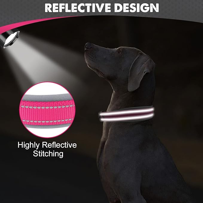 Joytale Dog Collar for Extra Large Dogs, Neoprene Padded and Adjustable, Reflective Wide Heavy Duty Pet Collars with Durable Metal Belt Buckle for Walking, Hotpink, XL