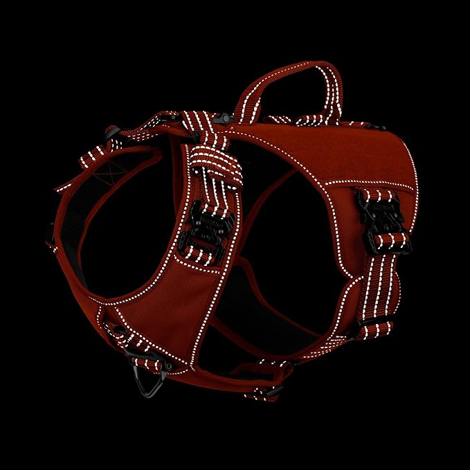 ICEFANG GN8 Tactical Dog Harness with 4X Metal Buckles for Large Sized Dogs,Reflective in Training Walking K9 Vest,No-Pull Front Leash Clip,Adjustable Pet Harness (Orange, Large (Pack of 1))
