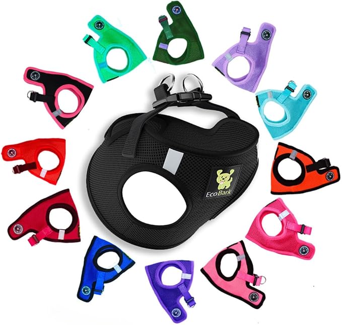 EcoBark Rapid Fastener Super Comfort Fully Adjustable Double Padded Step in Dog Harness (X-Small, Black)