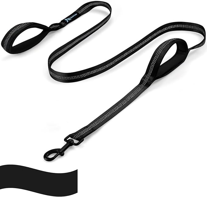 Dog Leash for Large Medium Dogs 6Ft x 1" Reflective Stitching With 2 Traffic Padded Handles - Lead Rope for Running Walking Training (All Black 1 Pack)