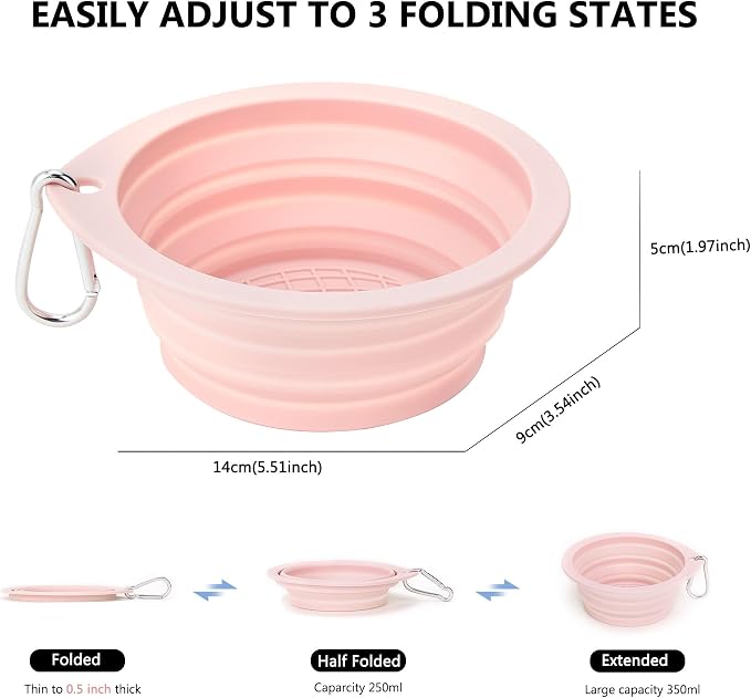 3 Pack Collapsible Dog Bowls,Pet Bowls with Pet Poop Bag Dispenser Set,Portable Silicone Travel Dog Bowls for Walking,Hiking,Camping,Outdoor Travel(Pink&Green)
