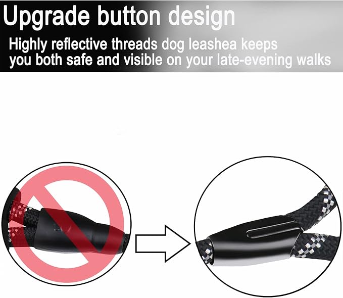 Dog Leash, 6 FT Heavy Duty Dog Leashes, Durable Premium Quality Strong Rope Slip Leash with Comfortable Padded Handle and Highly Reflective Threads for Small Medium and Large Dogs. (Black)