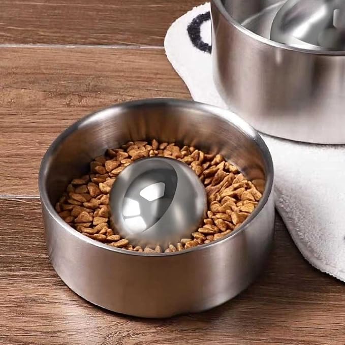 SUS304 Stainless Steel Dog Food Slow Feeder Ball - 2.5in - Slows Fast Eating, Prevents Choking, Bloating & Obesity - Fun Feeding for All Dogs - Durable, Smooth & High Adaptability (Small 2.5Inch)