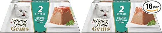Fancy Feast Gems Pate Cat Food Mousse with Tuna and a Halo of Savory Gravy Cat Food - 4 oz. Boxes,(Pack of 16)