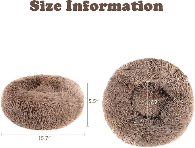 otoez Kitten Puppy Bed Extra Small XS Round Dog Cat Beds Anti Anxiety Plush Pet Calming Donut Bed with Non-Slip Waterproof Bottom, Washable (15.7", Khaki)
