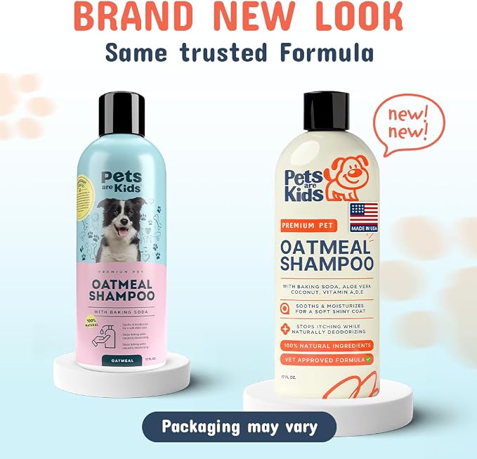 Pets Are Kids Too Oatmeal Dog Shampoo Baking Soda Hypoallergenic Anti Itch Moisturizing Soothing Deodorizing Pet Care Safe Puppy Shampoo Sensitive Skin Cat Shampoo - Coconut Based Cleanser 17 fl oz