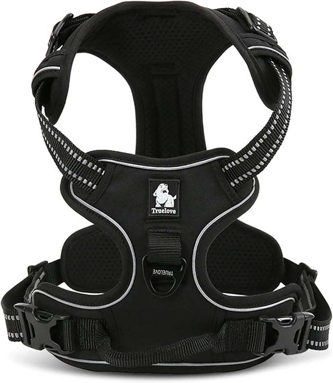 TRUE LOVE Adjustable No-Pull Dog Harness Reflective Pup Vest Harnesses Comfortable Control Brilliant Colors TLH5651(Black,M)