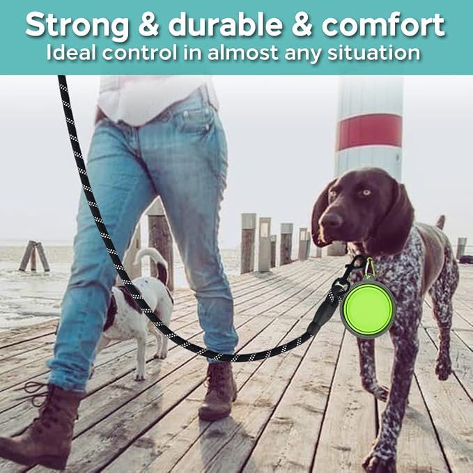 COOYOO 2 Pack Dog Leash 6 FT Heavy Duty - Comfortable Padded Handle - Reflective Dog Leash for Medium Large Dogs with Collapsible Pet Bowl