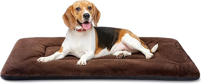 Dog Crate Pad 36 Inch, Washable Plush Crate Mat for Medium Dogs, Non Slip Kennel Pad for Metal Wire Crates, Cushioned Support for Indoor Use, Brown