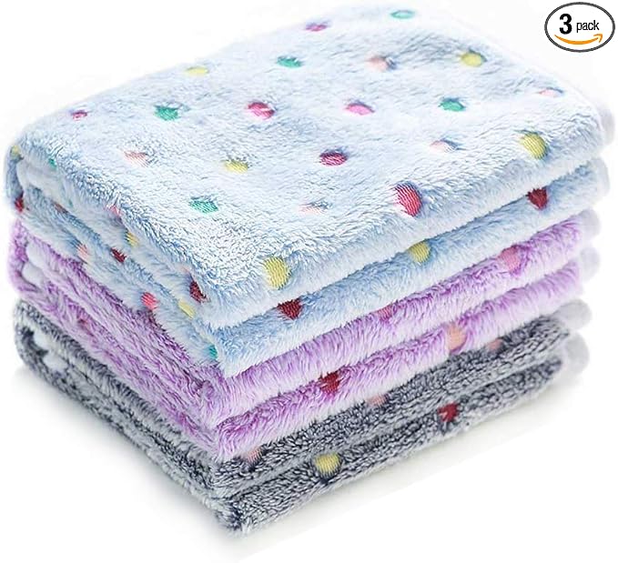 1 Pack 3 Blankets Super Soft Cute Dot Pattern Pet Blanket Flannel Throw for Dog Puppy Cat Blue/Purple/Grey Medium