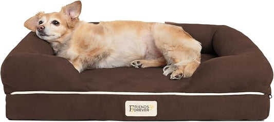 Friends Forever Orthopedic Dog Bed, Memory Foam Pet Sofa, Calming Dog Couch, Water Resistant Pet Bed, Washable Cover, Non-Slip Bottom, Chester, Cocoa Brown, 25" x 20" x 5.5"