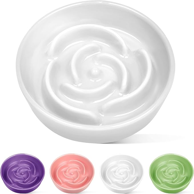 TRUVIC Ceramic Slow Feeder Dog Bowls, 1.5 Cup Puzzle Slow Feeder Bowls for Fast Eaters, Ceramic Dog Food Dish no Black Chin, Puzzle Bowl for Medium Dogs, White