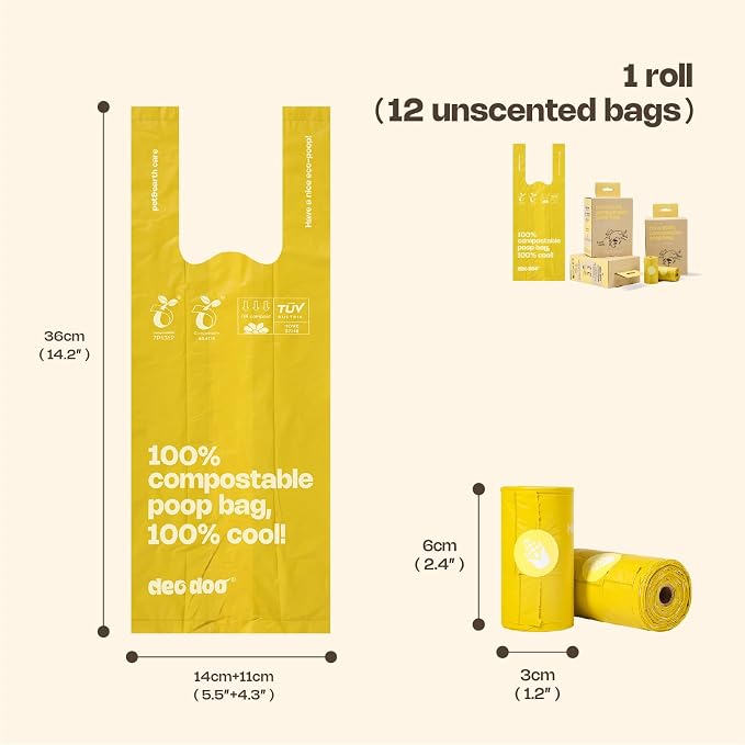 Compostable Dog Poop Bags with Handles 144 Count - Biodegradable Poop Bags for Dogs, Leak Proof, Extra Thick, ASTM D6400 Certified, Unscented