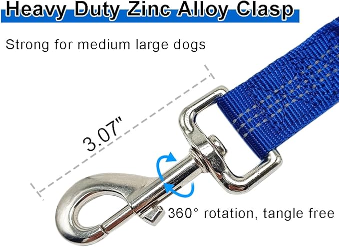 2FT Bungee Dog Leash, Short Nylon Traffic Leash with Padded Handle, Reflective Thread, Shock Absorbing for Large Medium Dogs Training Controlling Walking, Dark Blue