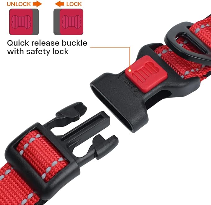 Taglory Reflective Dog Collar for Medium Dogs, Soft Neoprene Padded with Escape-Proof Locking Buckle, Upgraded Zinc Alloy Ring, Adjustable for Walking Female Male, Red,M