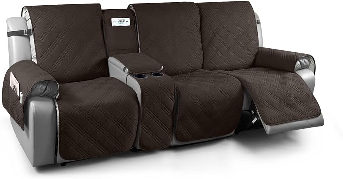 TAOCOCO 100% Waterproof Recliner Couch Covers with Console, Sofa Covers for Reclining Sofa 3 Seat with Straps Design, Split Recliner Sofa Cover Furniture Pets Kids Protector (3 Seater, Chocolate)