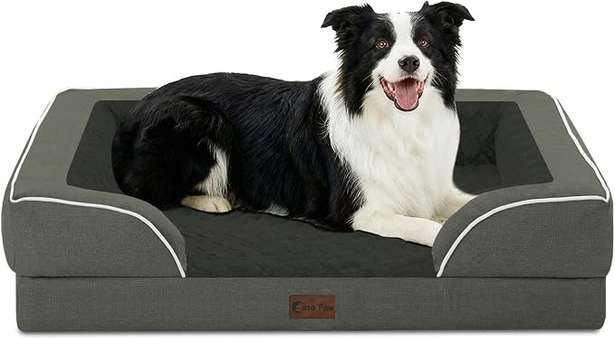 Orthopedic Dog Beds for Large Sized Dogs 35x22 Inch, Medium Waterproof Egg Crate Foam Dog Sofa Bed with Removable Washable Cover Pet Couch with Bolster Side & Non-Slip Bottom, Dark Green