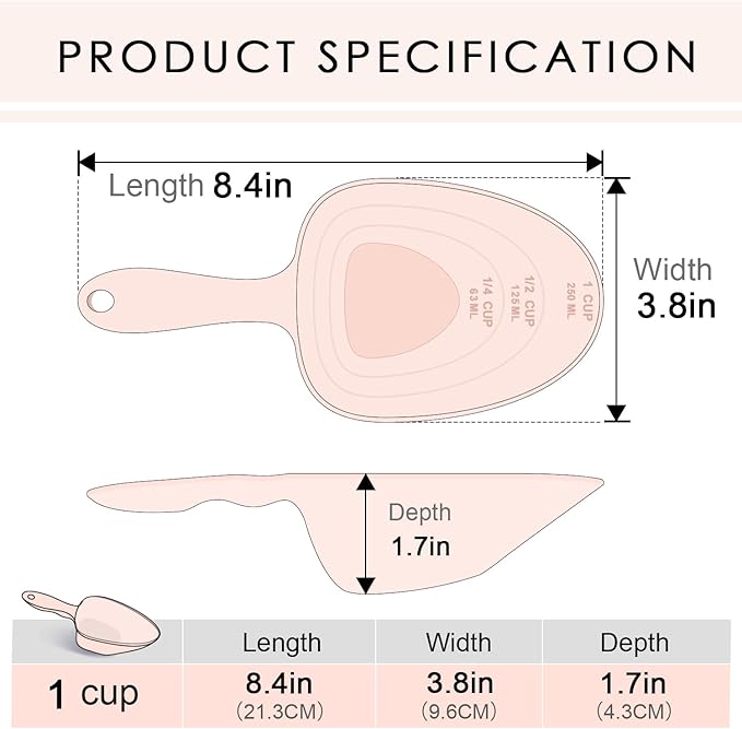 Melamine Pet Food Measuring Scoop, 1 Cup 1/2 Cup 1/4 Cup with Clear Measurement Lines for Dog, Cat, Bird, and Rabbit, Durable, Ergonomic Handle, Dishwasher safe-Orange & Baby Blue