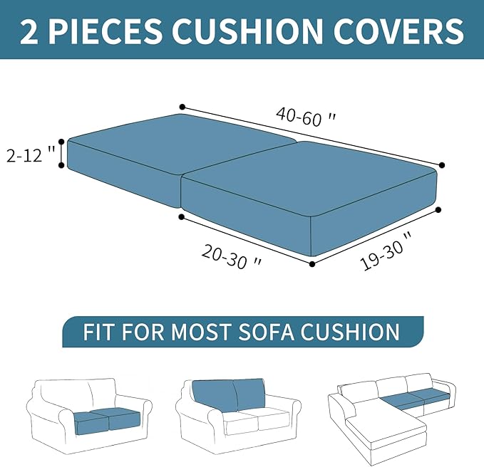 XINEAGE Couch Cushion Covers Seat Cushion Cover Thick Stretch Sofa Slipcovers 2 Piece Individual Couch Covers with Elastic Bottom(2 Seat Cushion/Backrest,Navy Blue)