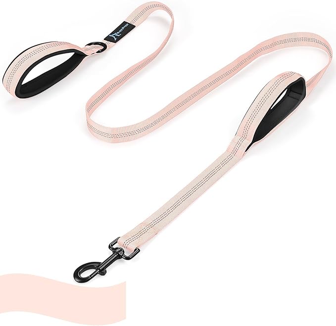 Dog Leash for Large Medium Dogs 6Ft x 1" Reflective Stitching Large Leash with 2 Traffic Padded Handles Dog Lead Rope for Running Walking Training (Light Pink 1 Pack)