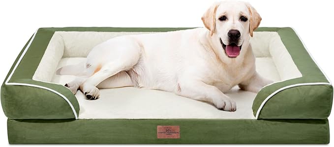 Comfort Expression Orthopedic Dog Bed for Extra Large Dogs 45x35 Inch, Waterproof Egg Crate Foam XL Pet Bed with Removable Bolsters, Dog Couch with Washable Cover & Non-Slip Bottom, Light Green