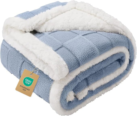 Luciphia Waterproof Dog Blanket, Leakproof Small Pet Blanket for Couch Sofa Bed Furniture Cover Protector, Washable Soft Sherpa Fleece with 3D Jacquard, Cozy Calming Reversible, Blue White, 40"x28"
