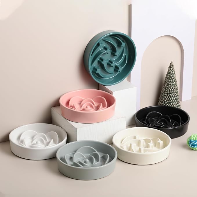 8.26 in White Ceramic Slow Feeder Dog Bowl for Medium and Large Breed,Pet Feeding Dog Food Water Dish Heavy Wighted,Puppy Bowl for Fast Eaters,Puzzle Slow Eating Dish Modern Maze