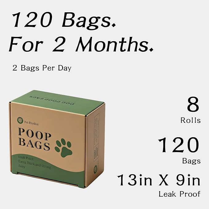 Poop Bags for Dogs120 bags 13x9 in Extra Large Dog Poop Bags Rolls with Dispenser, Guaranteed Leak Proof and Extra Thick, For Fragrance Bags for Dogs Walking and Cat Litter