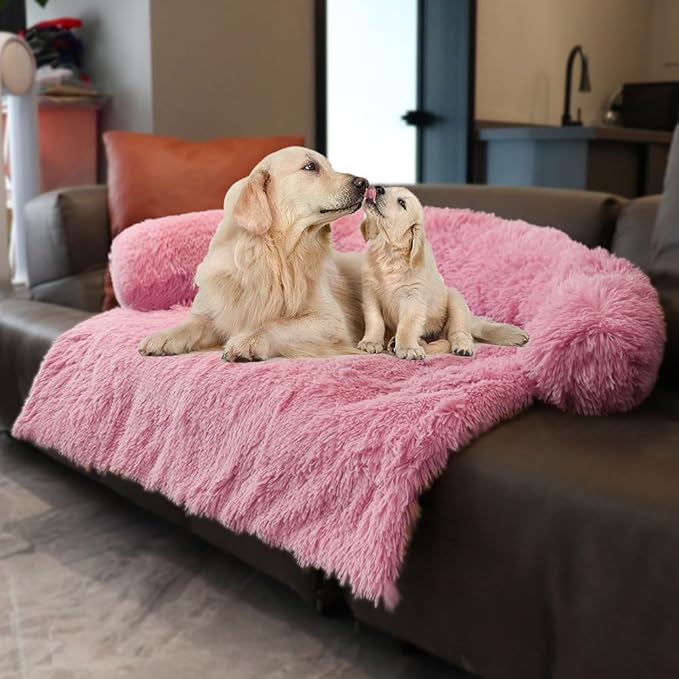 Luxurious Calming Dogs/Cats Bed Mats, Dog Pad Washable Removable Couch Cover, Plush Long Fur Mat for Pets, Waterproof Lining, Perfect for Small, Medium and Large Dogs and Cats (Pink, 41"x37")