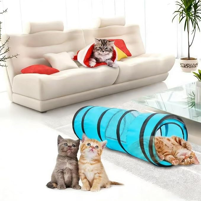 PAWISE Cat Tunnel for Indoor Cats, Collapsible Interactive Cat Toy Tube with Peek Hole, Foldable Pet Play Tent for Kittens Rabbits Small Animals, 10.5x34.5 Inches