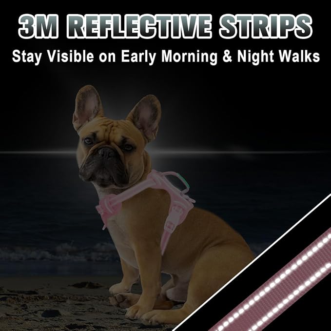 BARKBAY No Pull Dog Harness Large Reflective Dog Harness with Front Clip and Easy Control Handle for Walking Training Running with ID tag Pocket(Baby Pink,S)