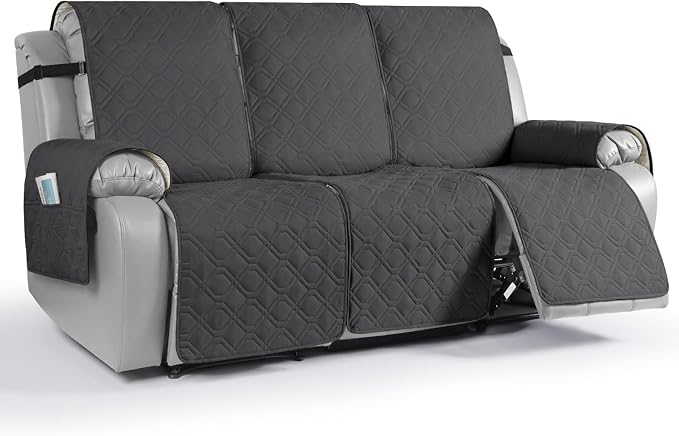 VANSOFY Waterproof Recliner Couch Covers, Sofa Covers 1-Piece Washable Reclining Sofa Cover Non-Slip Furniture Protector with Elastic Straps Pocket for Dogs, Pets(Charcoal Gray,3 Seater)