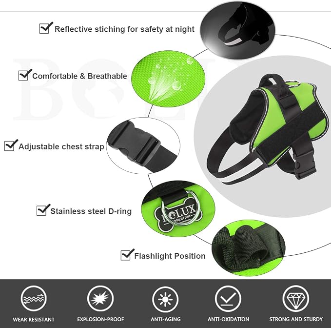 Dog Harness, No-Pull Reflective Dog Vest, Breathable Adjustable Pet Harness with Handle for Outdoor Walking - No More Pulling, Tugging or Choking (Green, L)
