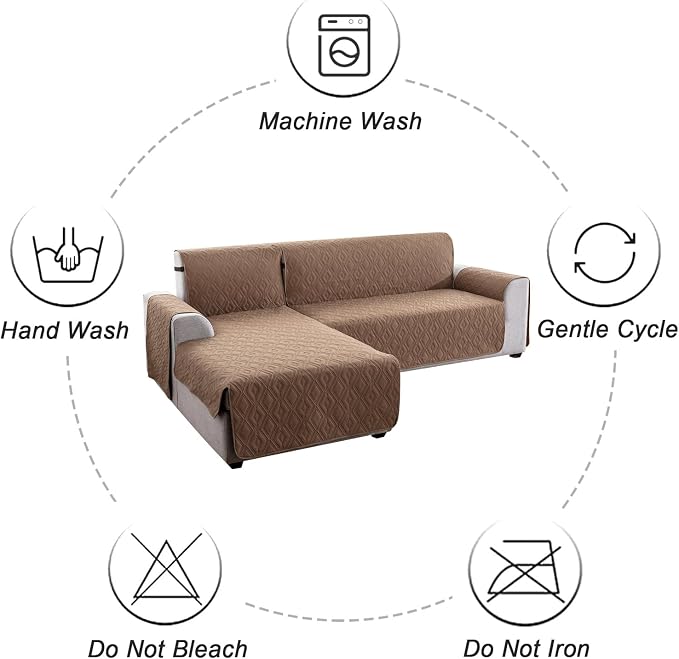 Genina Sectional Couch Covers for Dogs L Shaped Sofa Covers Chaise Lounge Cover Reversible Couch Covers for Sectional Sofa L Shape Furniture Protectors Cover for Pets, Kids (Brown, Sofa Large)