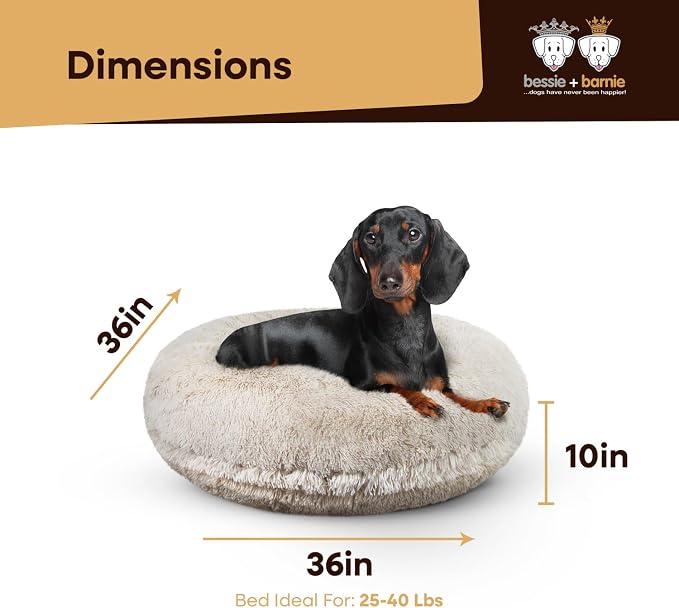 Bessie + Barnie Bagel Bed for Dogs and Cats – Round Pet Bed with 360-Degree Zipper, Waterproof Liner, Machine Washable Cover, Eco-Friendly Polyfill – Plush Donut Puppy Bed for Dogs