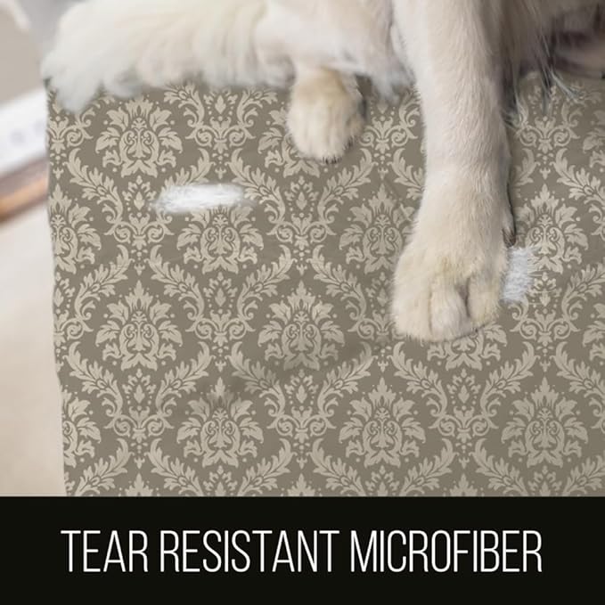 Sofa Shield® Couch Slip Covers for Dogs, Reversible Furniture Protector with Strap, Stain and Tear Resistant Cushion Cover, 62 inch Seat, Machine Washable Slipcover Pets, Cats, Damask Latte Ivory