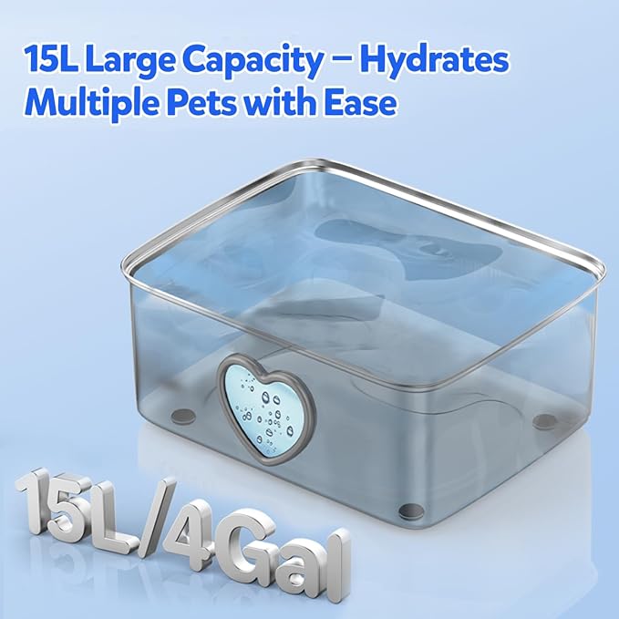 Kastty Large Dog Water Fountain, 15l/4gal Stainless Steel AUTO Pet Water Bowl Dispenser Indoor, 5-Stage Filtration, Dual-Color LED, Visual Window, Quiet, for Large Medium Dogs & Multi-Pet, FS80