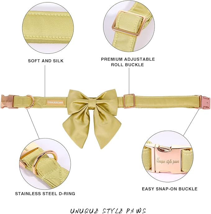 Unique Style Paws Silk Yellow Color Adjustable Wedding Bow Tie Collar for X-Large Dogs