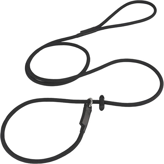 Slip Lead Dog Leash – Strong Nylon Training Rope with Spring-Loaded Adjustable Stopper – 5/16" x 4/5/6ft -No Pull Heavy Duty Leash for Small Medium Large Dogs (Black, 6 FT)