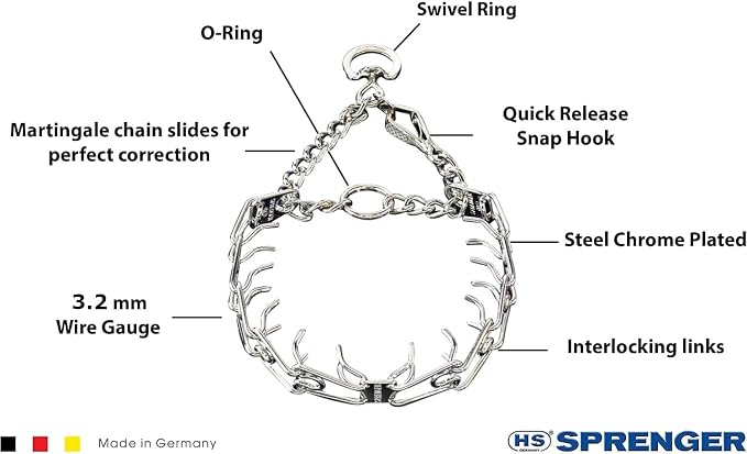 Herm Sprenger Chrome Plated Steel Training Prong Collar with Quick Release Snap for Dogs, 23in (58cm) x 3.2mm, (Neck Size UP to 19 inches)