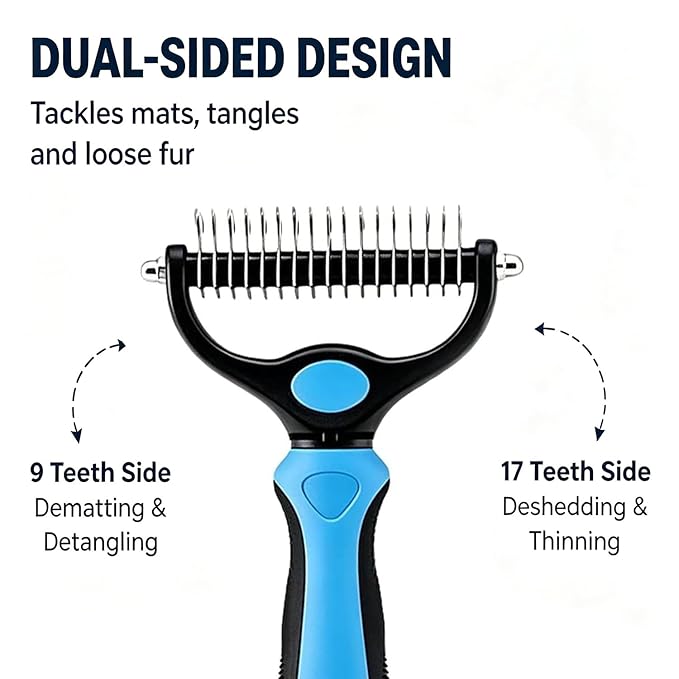 2026 New Undercoat Rake For Dogs & Cats, 2-In-1 Double-Sided Pet Grooming Tool With 9/17 Teeth, Used To Remove Loose Hair, Mats, Tangles, And Inner Fur (Large Blue)