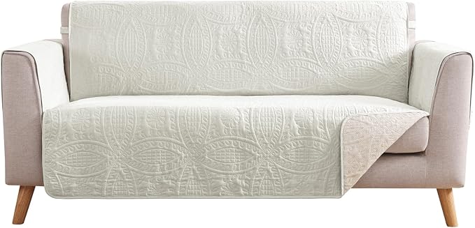 Ivory White Loveseat Couch Cover 2 Cushion Sofa, Water-Repellent Sofa Slipcover for Couch, Machine Washable Love Seat Quilted Couch Covers, Loveseat Slipcovers (Loveseat 56", Ivory White)